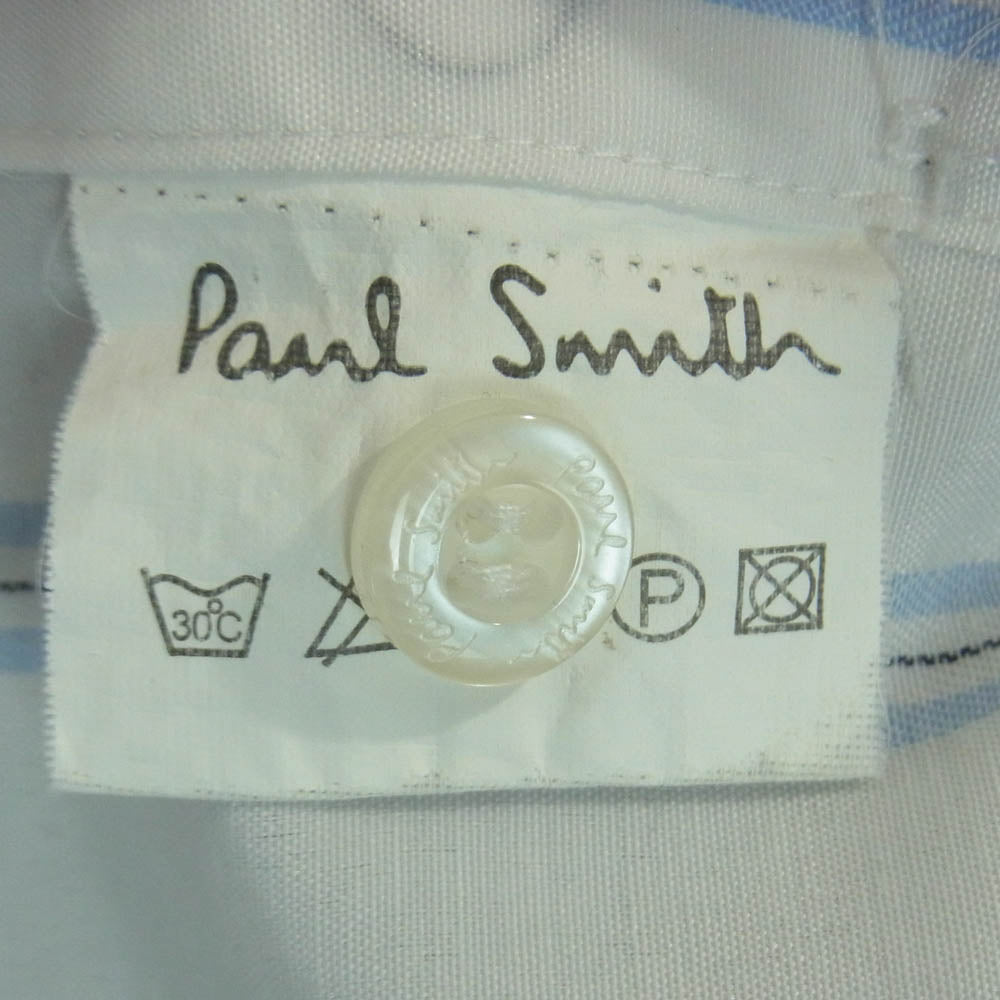 Paul Smith ポール・スミス ダブルカフス ロゴ刺繍 オーバーサイズ ストライプ 長袖 シャツ ホワイト系 ライトブルー系 ピンク系 XXL【中古】