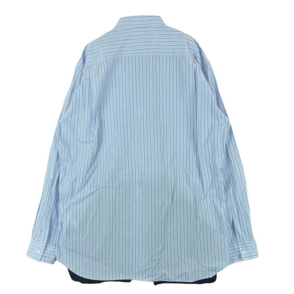 COMME des GARCONS コムデギャルソン OT-B003 SHIRT シャツ チェックレイヤード ポケット付き ストライプ 長袖 ロング シャツ ライトブルー系 ホワイト系 L【中古】