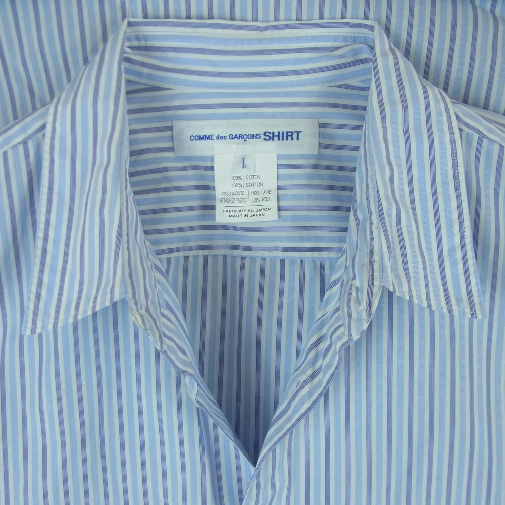 COMME des GARCONS コムデギャルソン OT-B003 SHIRT シャツ チェックレイヤード ポケット付き ストライプ 長袖 ロング シャツ ライトブルー系 ホワイト系 L【中古】