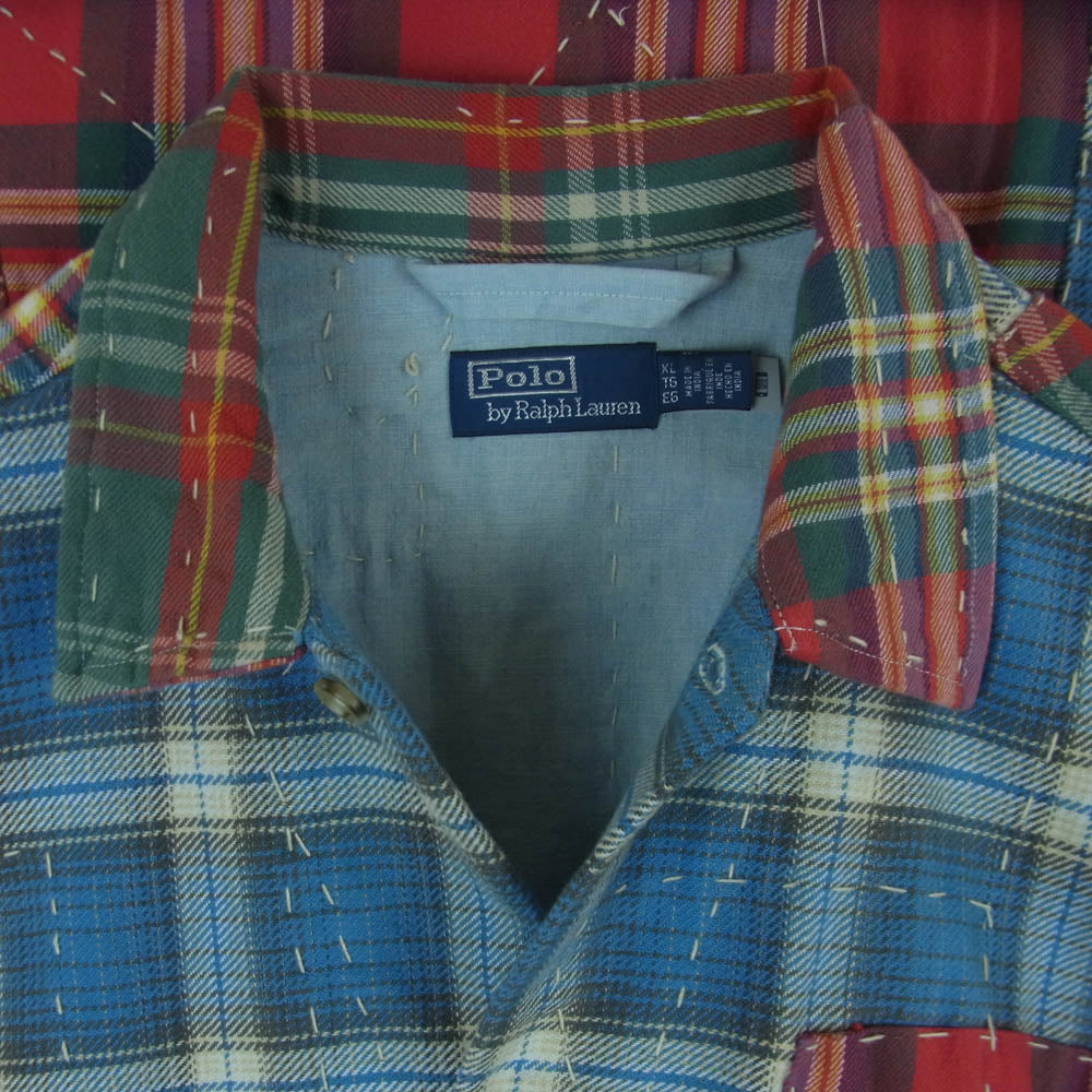 POLO RALPH LAUREN ポロ・ラルフローレン 26SS パッチワーク チェック フランネル オーバー シャツ ジャケット レッド系 ブルー系 グリーン系 XL【美品】【中古】