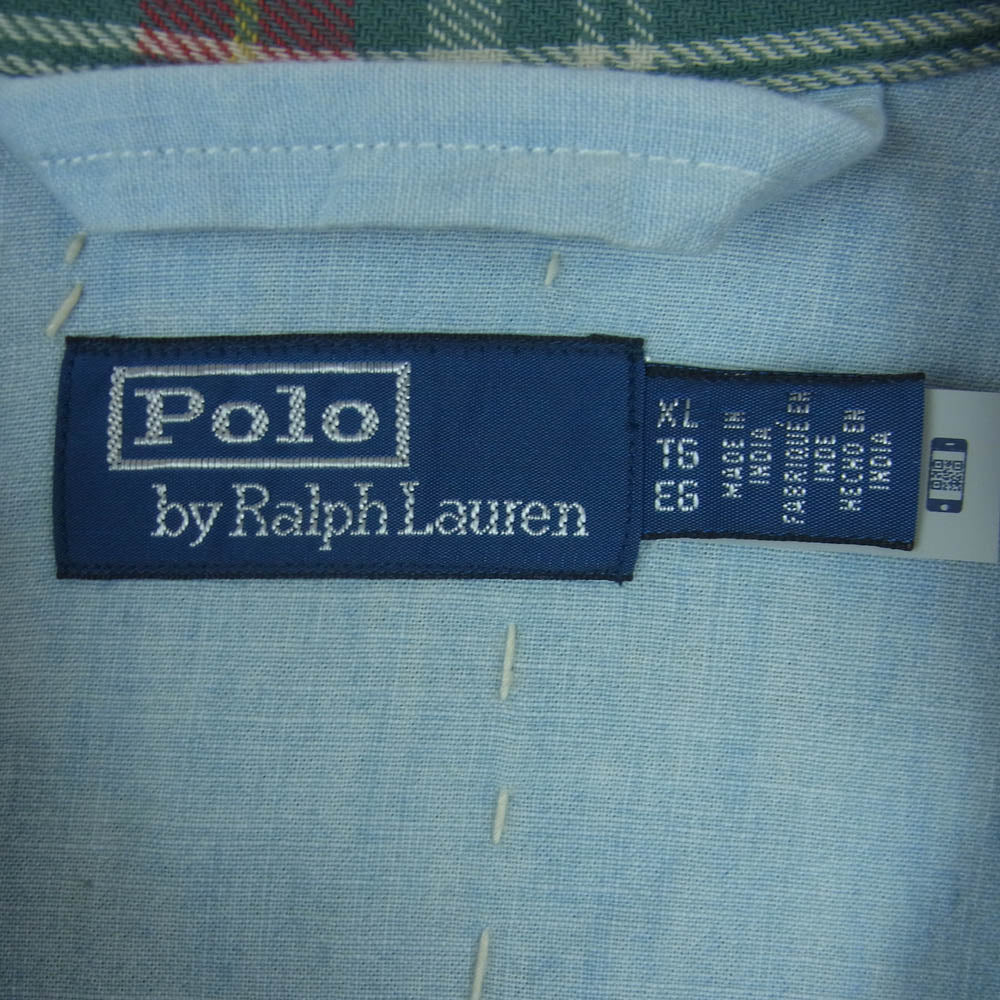 POLO RALPH LAUREN ポロ・ラルフローレン 26SS パッチワーク チェック フランネル オーバー シャツ ジャケット レッド系 ブルー系 グリーン系 XL【美品】【中古】