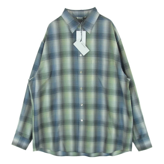 AURALEE オーラリー 25AW A25AS01LC SUPER LIGHT WOOL CHECK スーパー ライトウール チェック 長袖 シャツ グレー系 ライトブルー系 ライトグリーン系 5【新古品】【未使用】【中古】