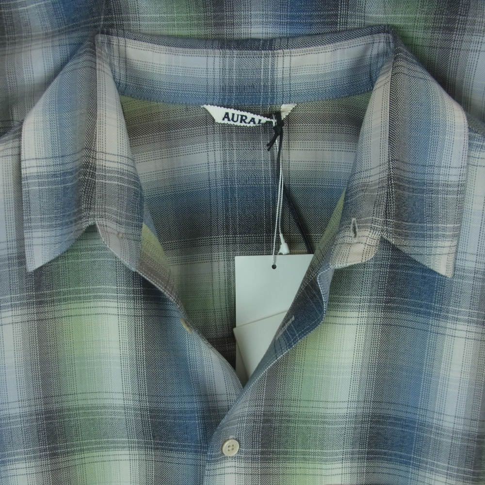 AURALEE オーラリー 25AW A25AS01LC SUPER LIGHT WOOL CHECK スーパー ライトウール チェック 長袖 シャツ グレー系 ライトブルー系 ライトグリーン系 5【新古品】【未使用】【中古】