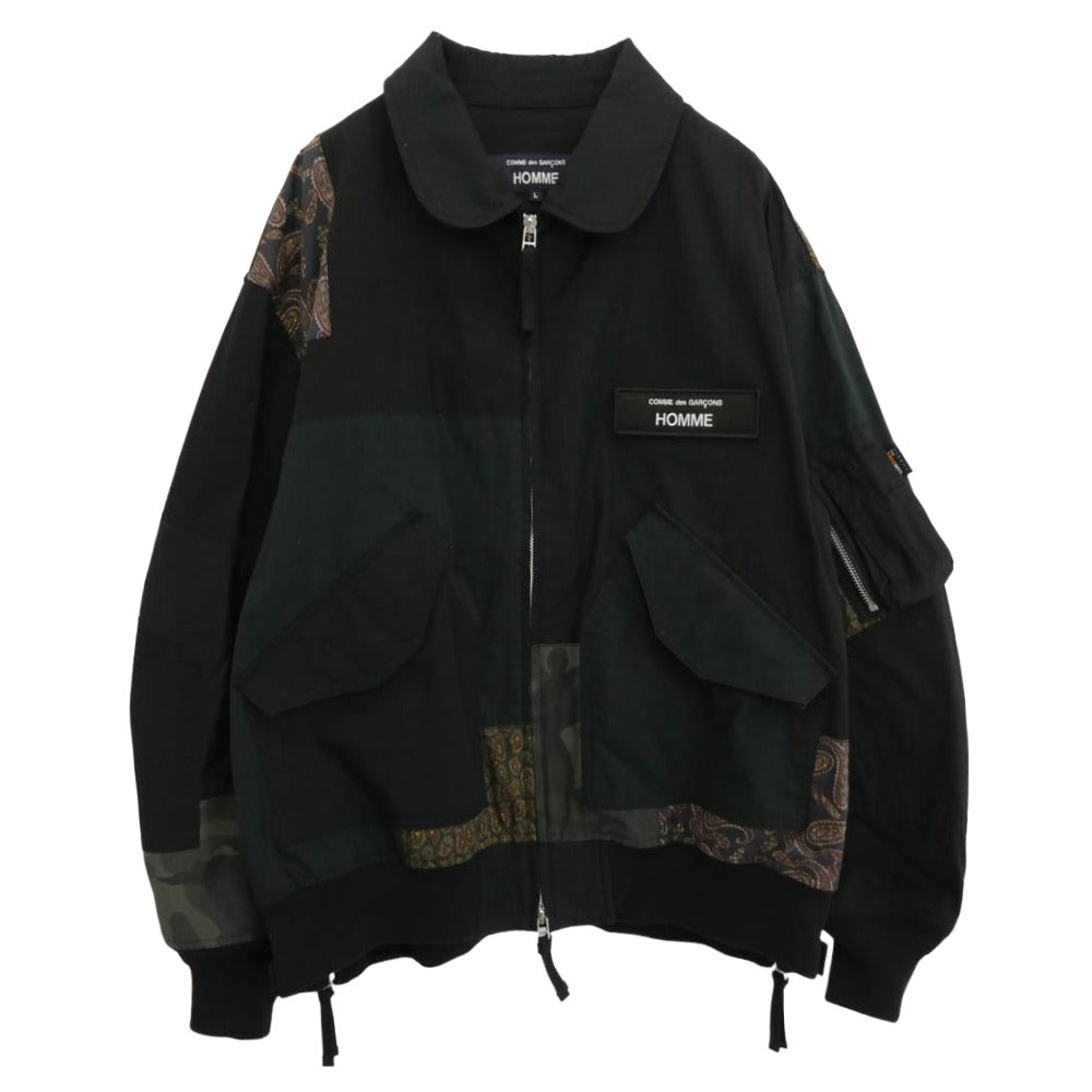 COMME des GARCONS HOMME コムデギャルソンオム 25SS HO-J023 Cotton Nylon Back Satin パッチワーク コットンナイロン バックサテン ブルゾン フライトジャケット ブラック系 マルチカラー系 L【中古】