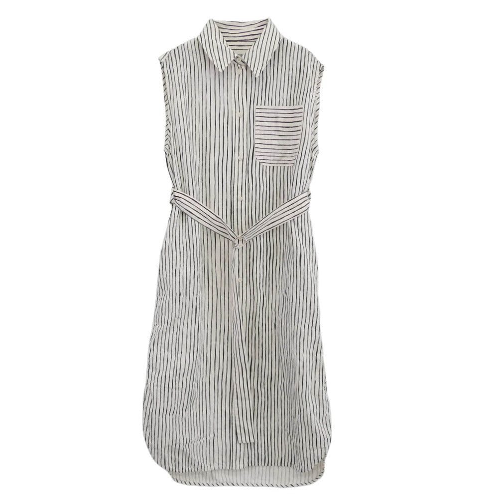 marimekko マリメッコ ノースリーブ ストライプ柄 シャツ ワンピース トップス ブラック系 ホワイト系 38【中古】