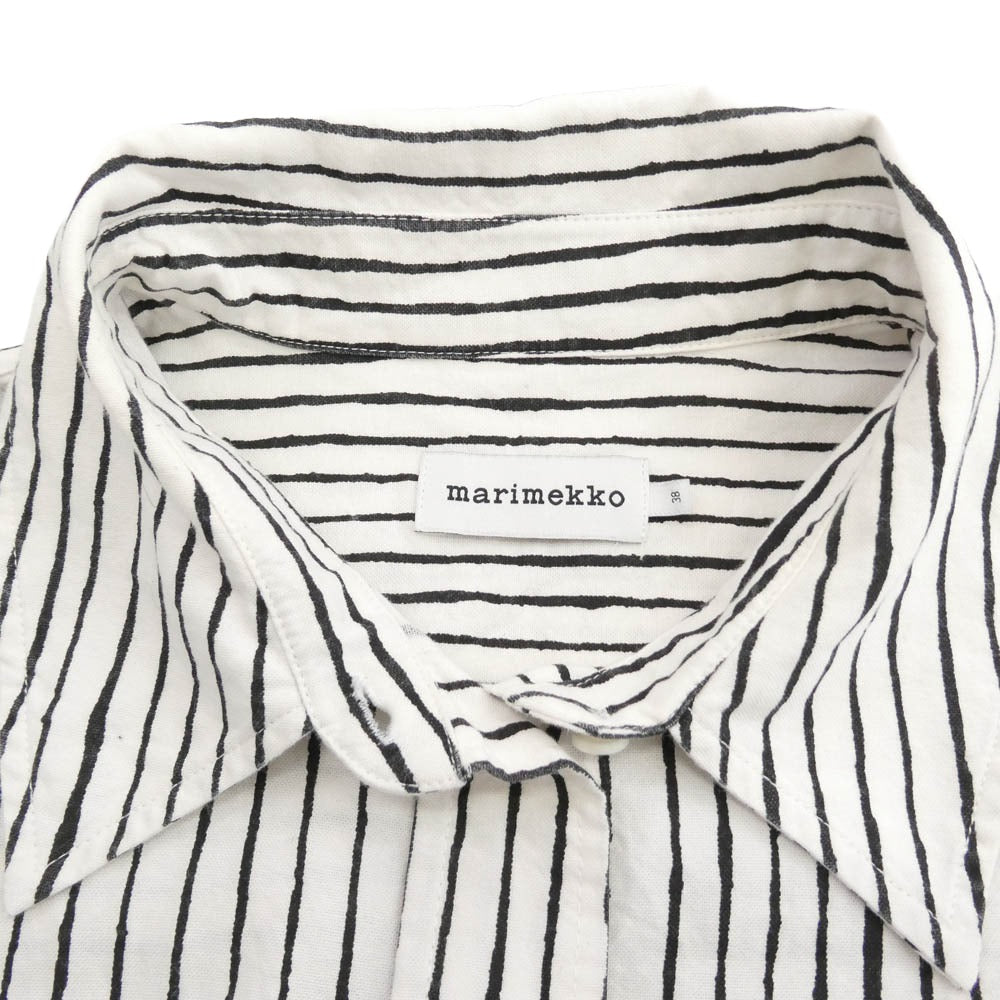 marimekko マリメッコ ノースリーブ ストライプ柄 シャツ ワンピース トップス ブラック系 ホワイト系 38【中古】