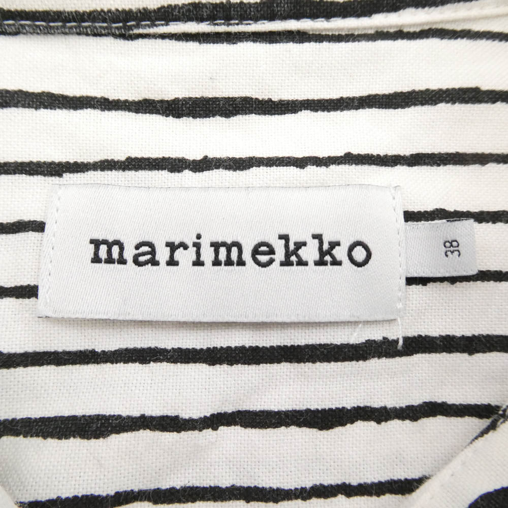 marimekko マリメッコ ノースリーブ ストライプ柄 シャツ ワンピース トップス ブラック系 ホワイト系 38【中古】