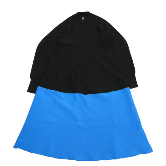 オーエムエムオー TENT LINE KNIT OP バイカラー ロングスリーブ ワンピース ブラック系 ブルー系 F【中古】