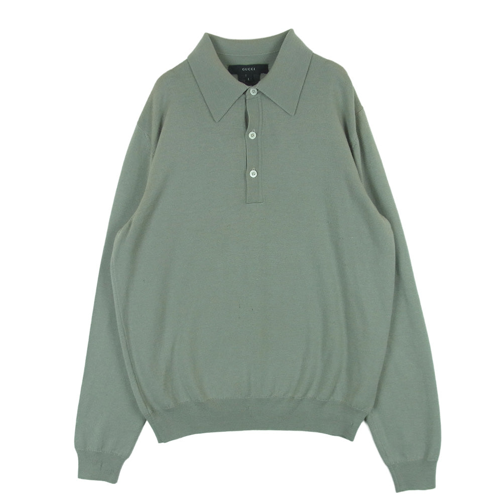 GUCCI グッチ ニット ポロ 長袖 シャツ ウール シルク カシミヤ イタリア製 グレー系 L【中古】