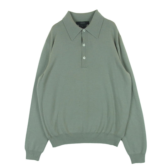 GUCCI グッチ ニット ポロ 長袖 シャツ ウール シルク カシミヤ イタリア製 グレー系 L【中古】