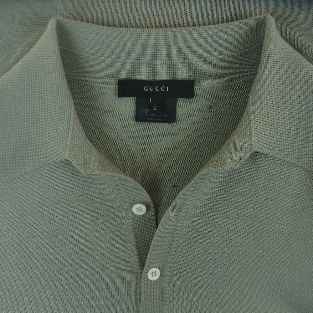 GUCCI グッチ ニット ポロ 長袖 シャツ ウール シルク カシミヤ イタリア製 グレー系 L【中古】