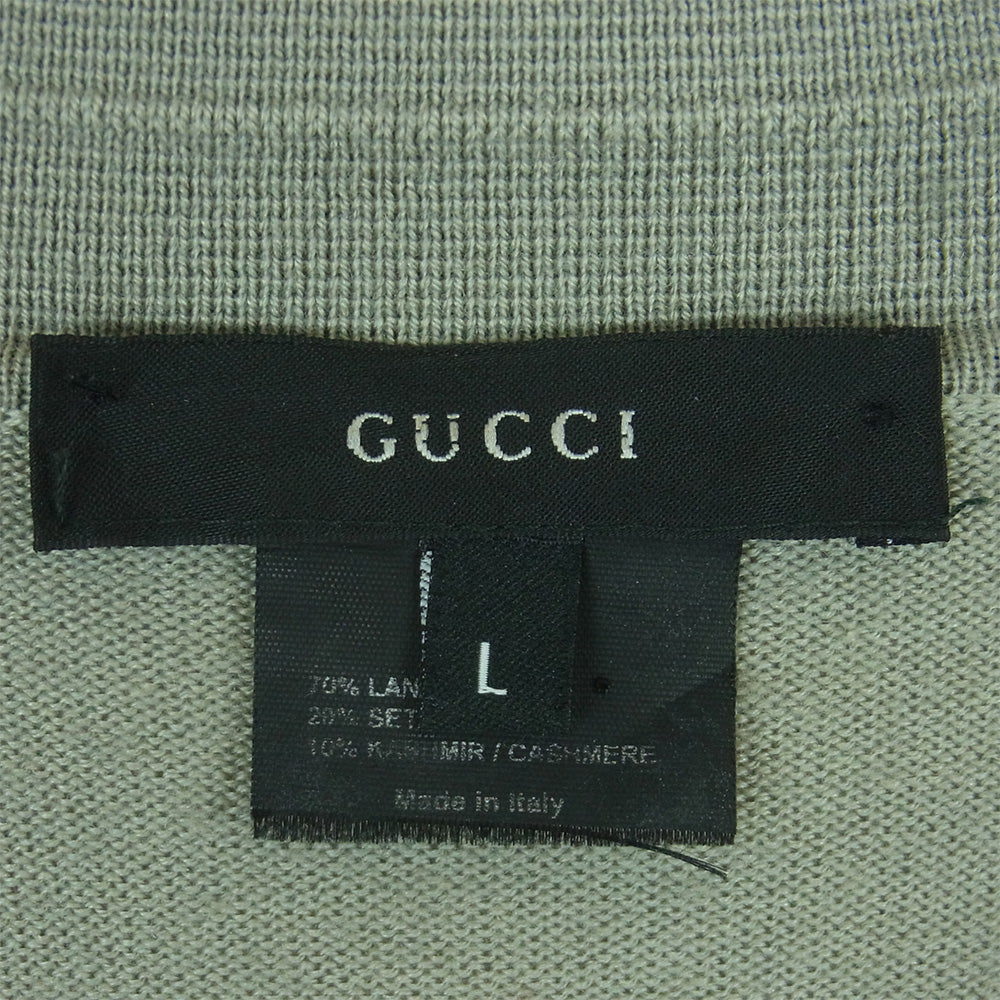 GUCCI グッチ ニット ポロ 長袖 シャツ ウール シルク カシミヤ イタリア製 グレー系 L【中古】