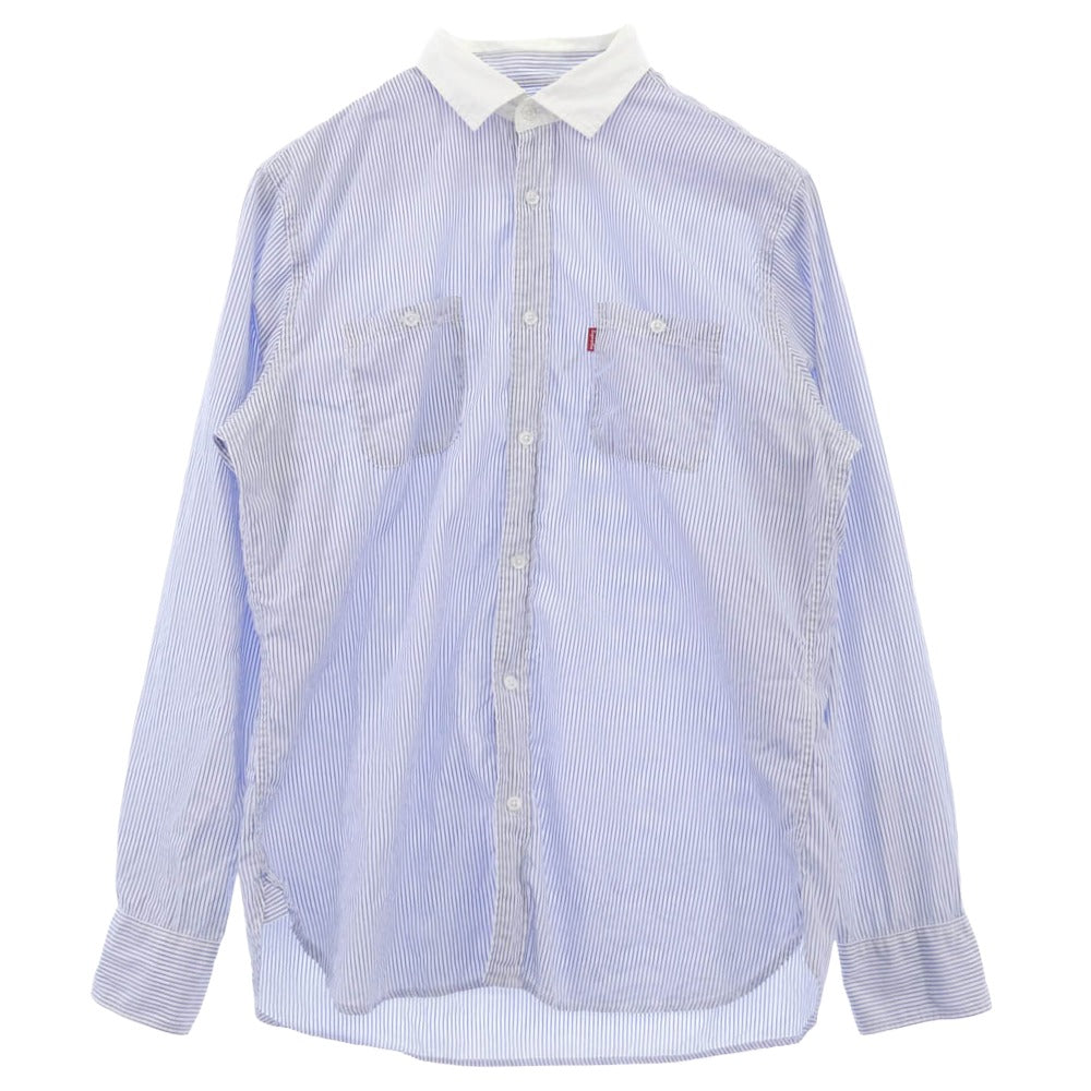 Supreme シュプリーム striped shirt ストライプ 長袖 シャツ ホワイト系 ブルー系 L【中古】