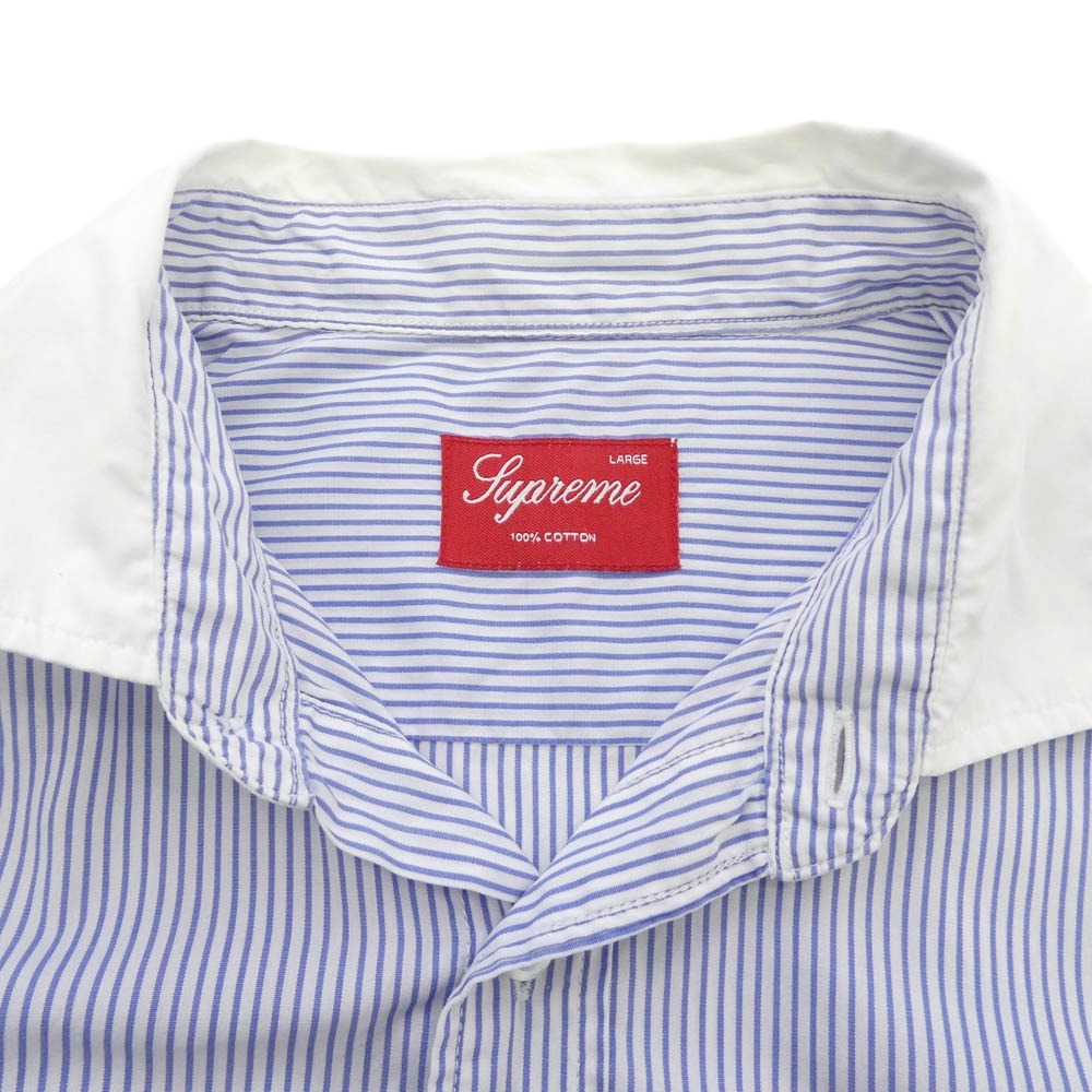 Supreme シュプリーム striped shirt ストライプ 長袖 シャツ ホワイト系 ブルー系 L【中古】