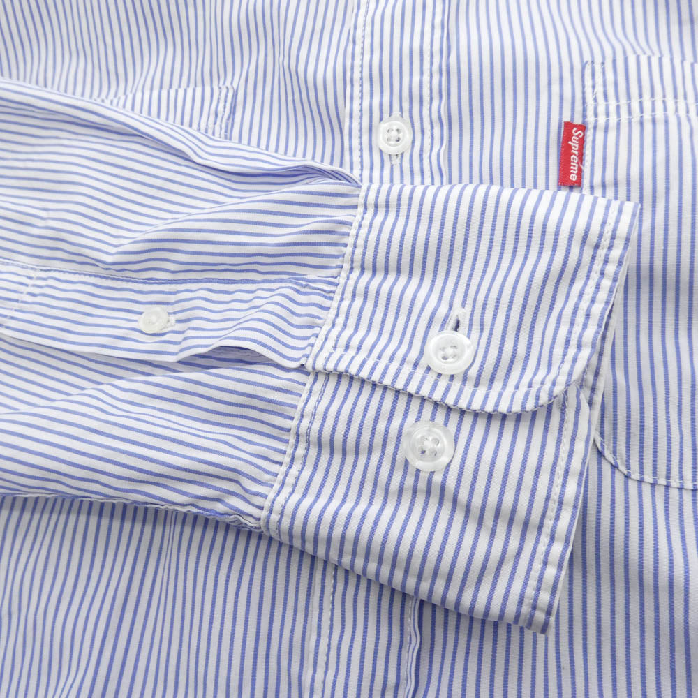 Supreme シュプリーム striped shirt ストライプ 長袖 シャツ ホワイト系 ブルー系 L【中古】