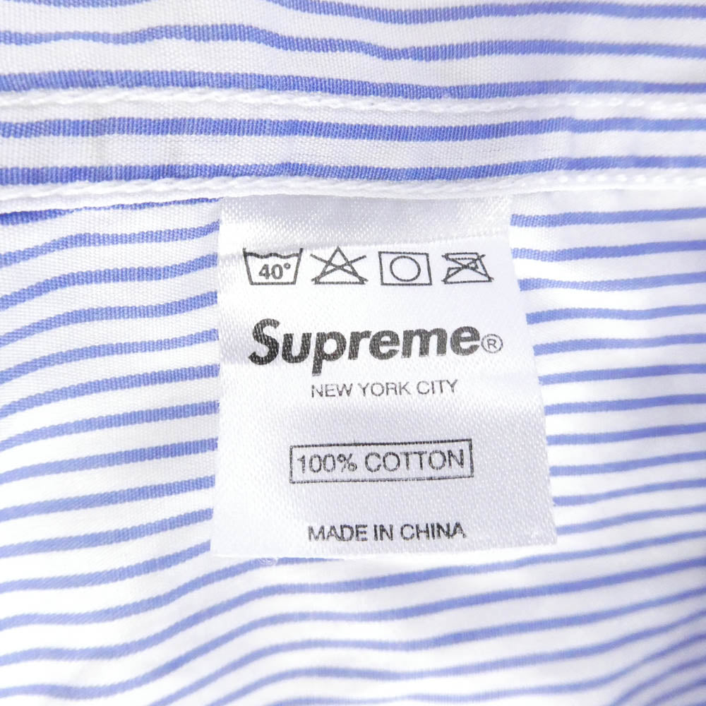 Supreme シュプリーム striped shirt ストライプ 長袖 シャツ ホワイト系 ブルー系 L【中古】