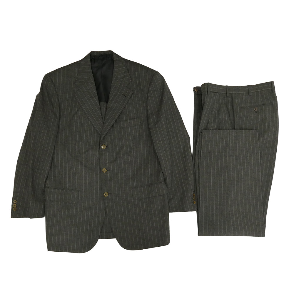 Brioni ブリオーニ PIUMA ストライプ 3ボタンスーツ セットアップ グレー系 EU50 / US40 【中古】