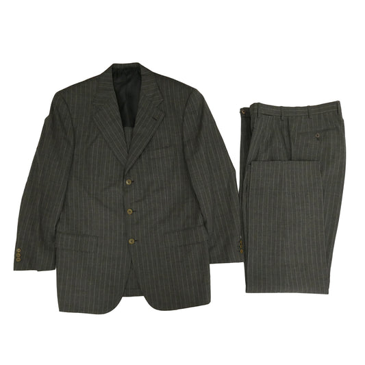 Brioni ブリオーニ PIUMA ストライプ 3ボタンスーツ セットアップ グレー系 EU50 / US40 【中古】
