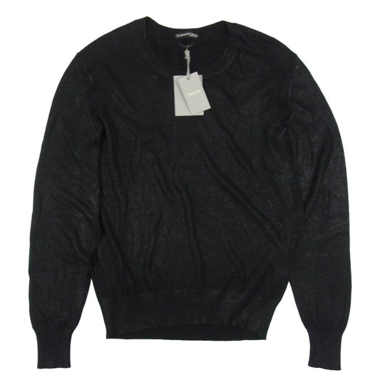 TOM FORD トムフォード TFK110 シルクニット クルーネック セーター ブラック系 48【美品】【中古】