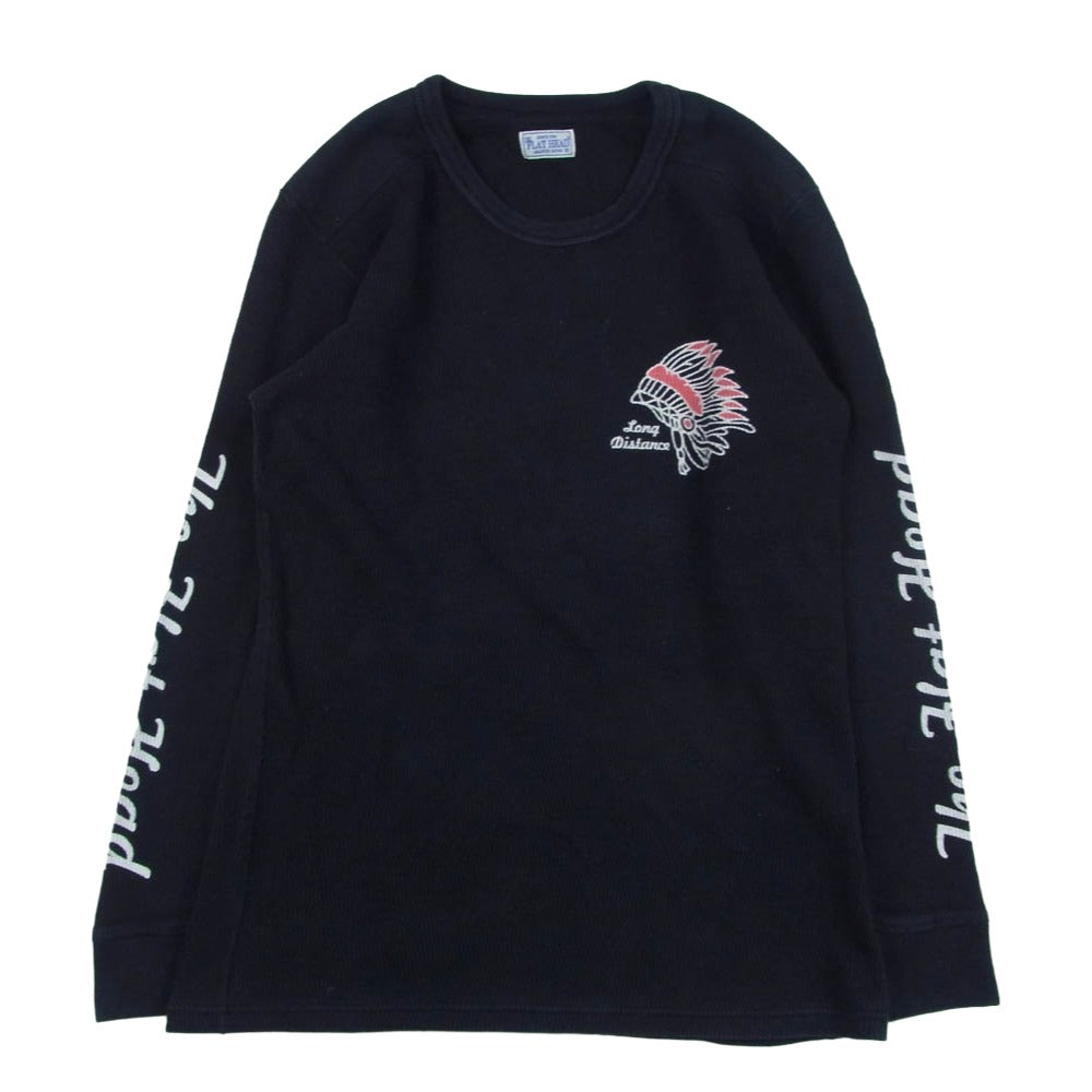 THE FLAT HEAD ザフラットヘッド FN-THLD-003 ショルダーパッド サーマル コットン プリント 長袖 Tシャツ ブラック系 38【中古】