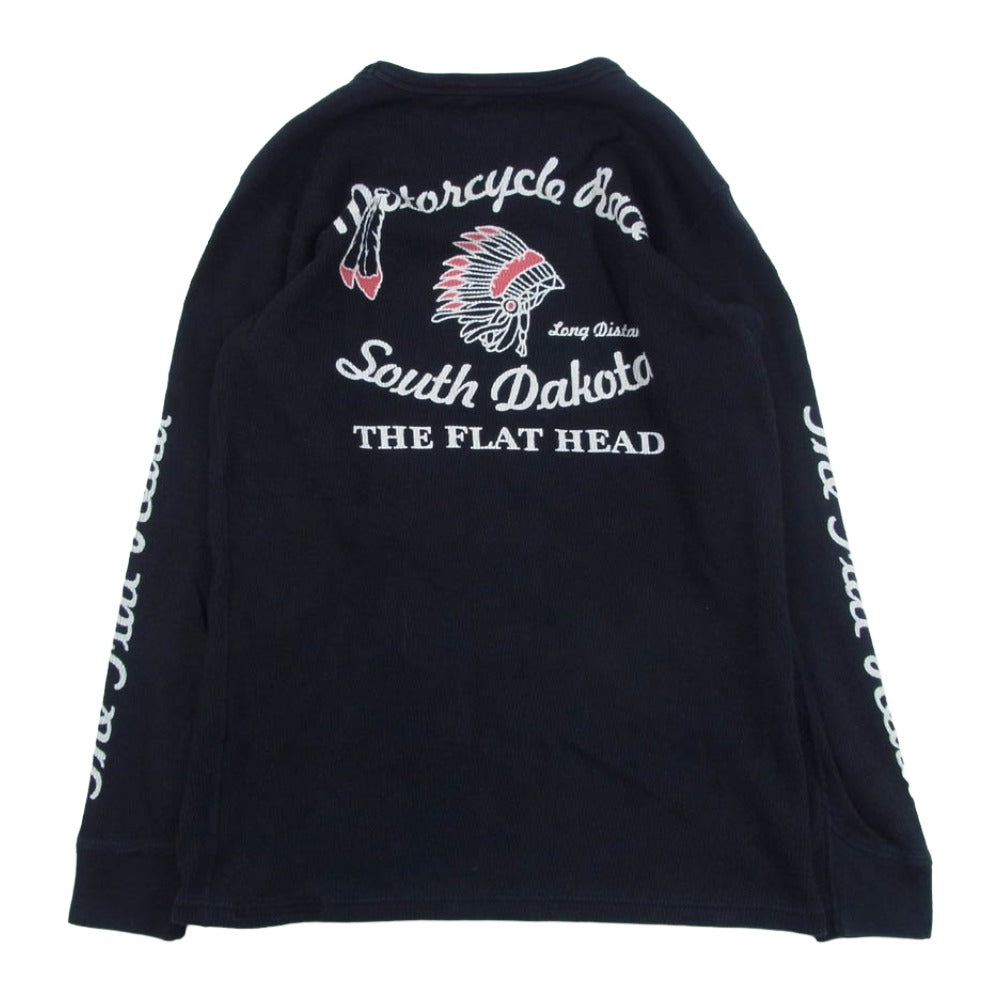 THE FLAT HEAD ザフラットヘッド FN-THLD-003 ショルダーパッド サーマル コットン プリント 長袖 Tシャツ ブラック系 38【中古】