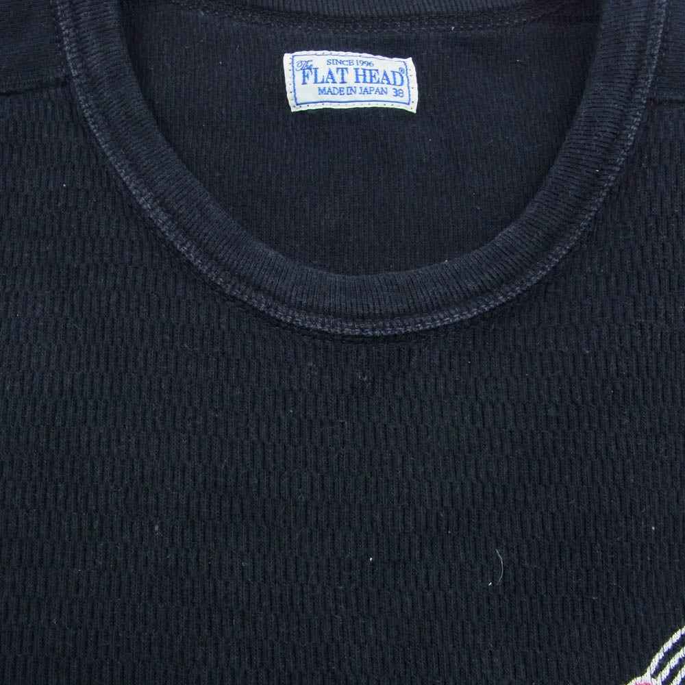 THE FLAT HEAD ザフラットヘッド FN-THLD-003 ショルダーパッド サーマル コットン プリント 長袖 Tシャツ ブラック系 38【中古】