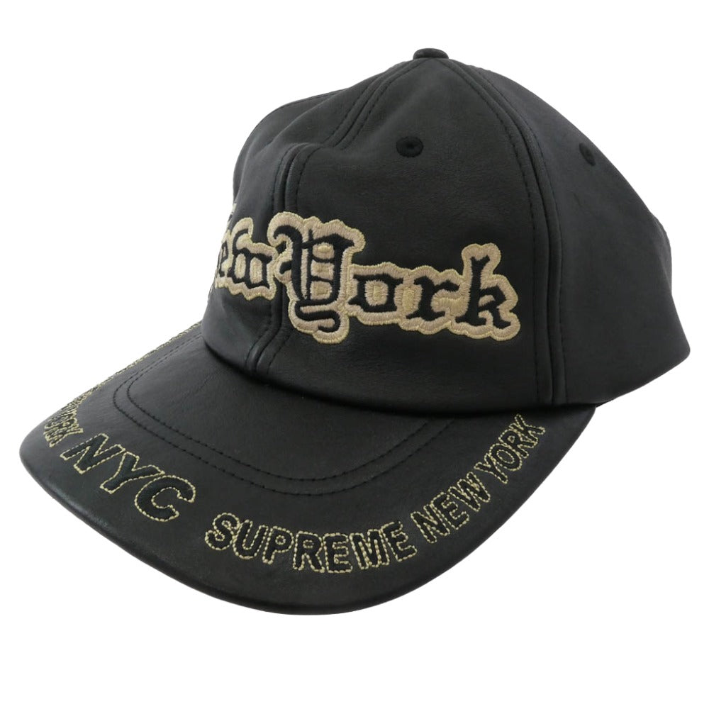 Supreme シュプリーム 25AW New York Leather 6-Panel ニューヨーク レザー 6パネル キャップ 帽子 ブラック系 ゴールド系【美品】【中古】