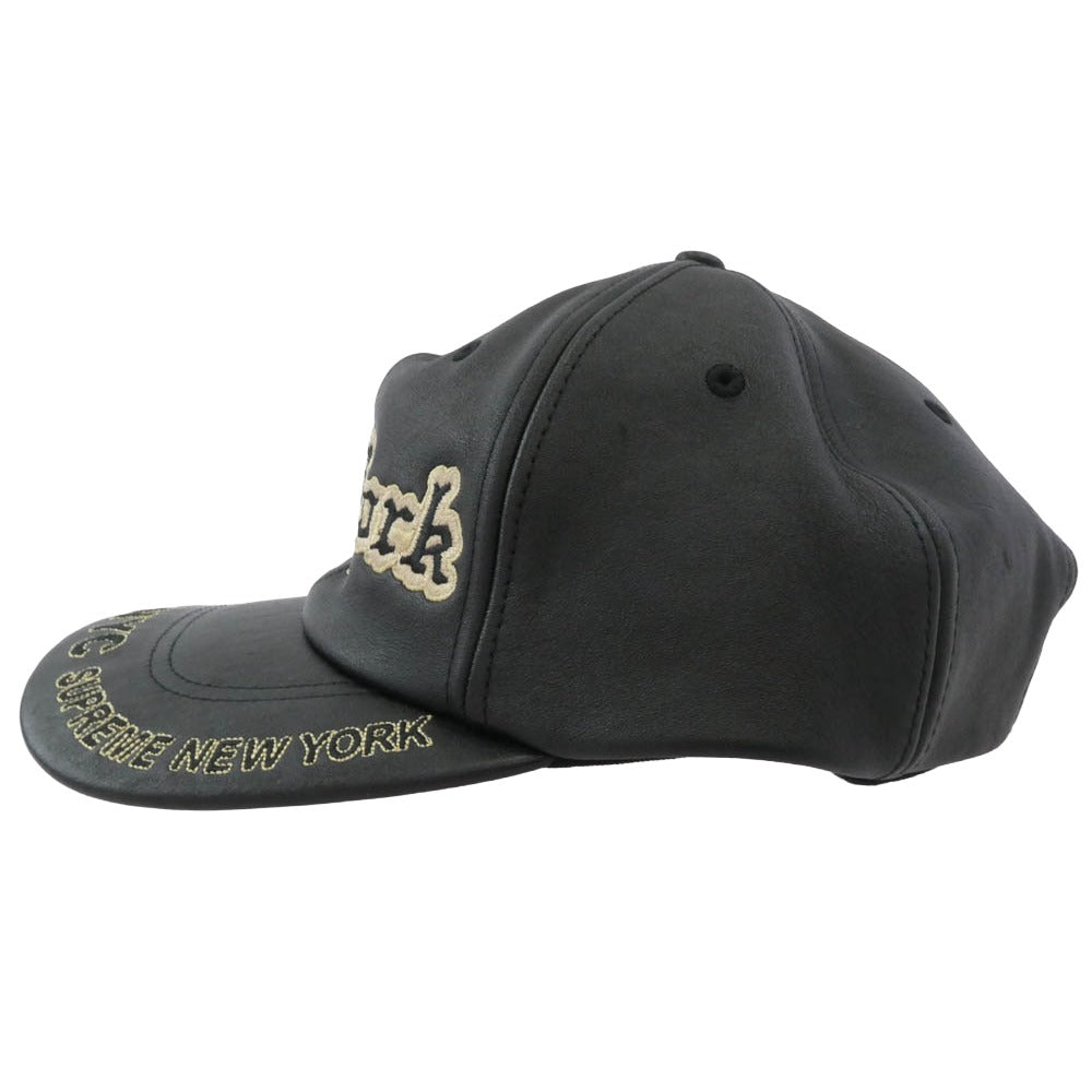 Supreme シュプリーム 25AW New York Leather 6-Panel ニューヨーク レザー 6パネル キャップ 帽子 ブラック系 ゴールド系【美品】【中古】