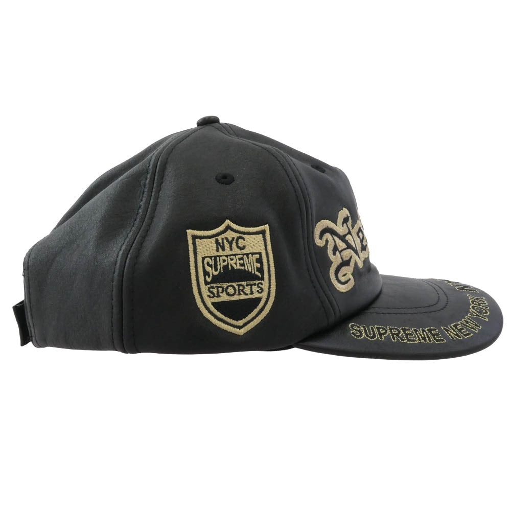Supreme シュプリーム 25AW New York Leather 6-Panel ニューヨーク レザー 6パネル キャップ 帽子 ブラック系 ゴールド系【美品】【中古】