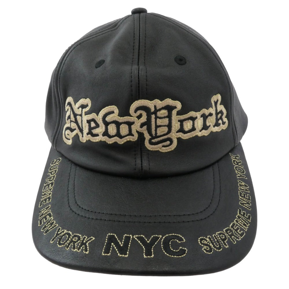 Supreme シュプリーム 25AW New York Leather 6-Panel ニューヨーク レザー 6パネル キャップ 帽子 ブラック系 ゴールド系【美品】【中古】
