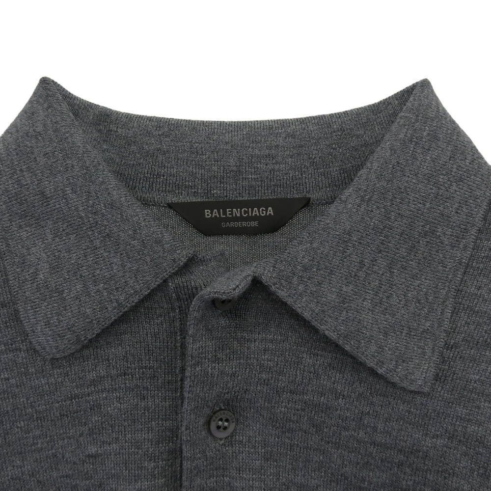 BALENCIAGA バレンシアガ 849966 T1756 2025 GARDEROBE ジャージー ウール ニット ポロシャツ グレー系 S【中古】