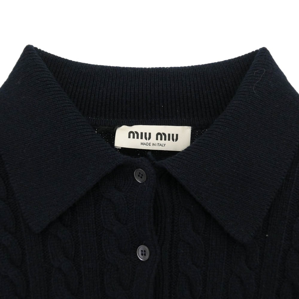 MIUMIU ミュウミュウ MML997 2024 ロゴ カシミヤ ケーブル ニット セーター ネイビー ネイビー系 44【中古】