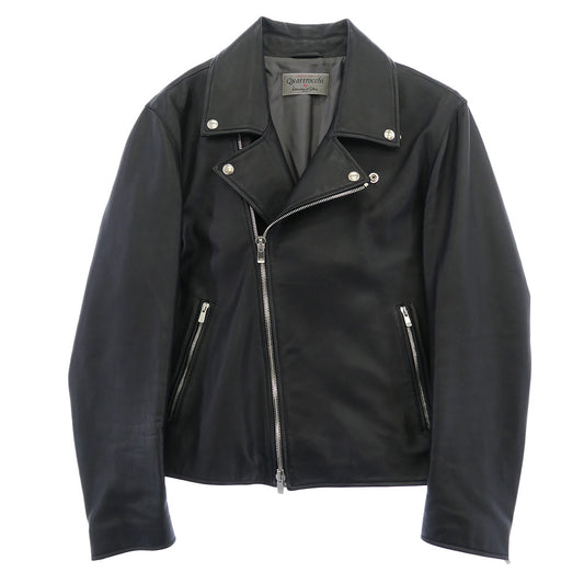 BEAMS ビームス QUATTROCCH クアトロッキ シープスキン ラムレザー ダブルライダース ジャケット ブラック系 50【美品】【中古】
