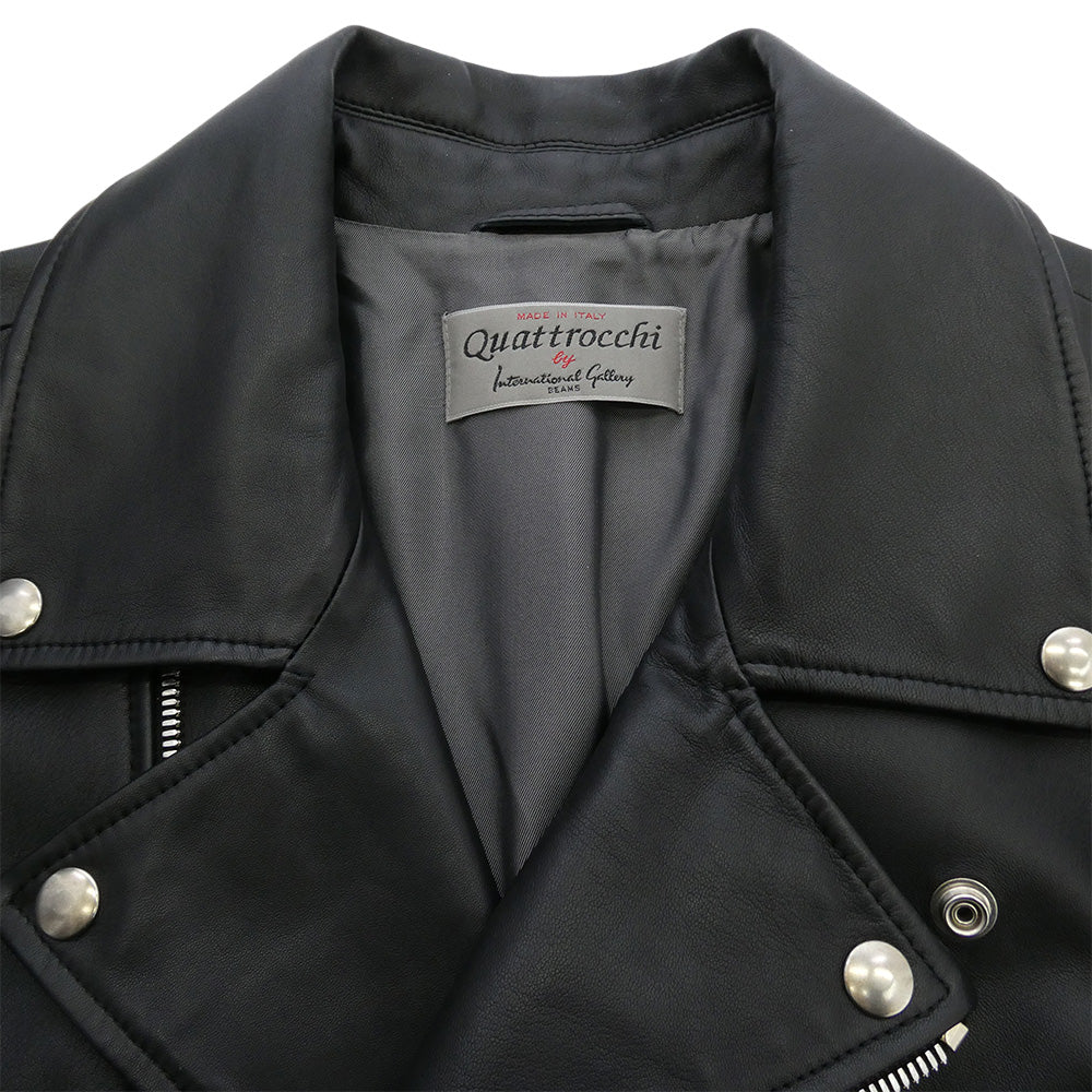 BEAMS ビームス QUATTROCCH クアトロッキ シープスキン ラムレザー ダブルライダース ジャケット ブラック系 50【美品】【中古】