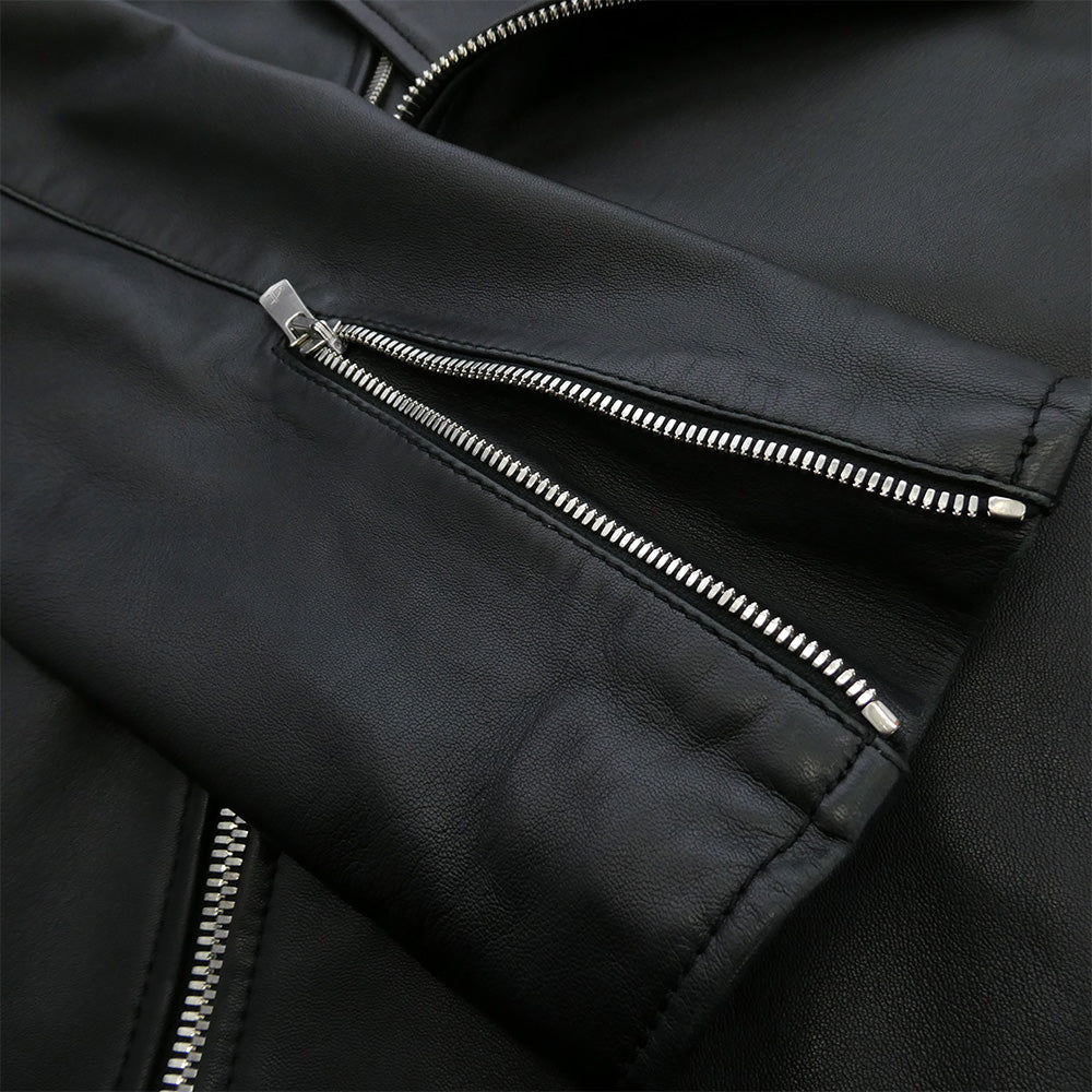 BEAMS ビームス QUATTROCCH クアトロッキ シープスキン ラムレザー ダブルライダース ジャケット ブラック系 50【美品】【中古】