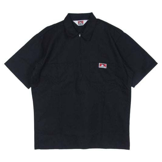 BEN DAVIS ベンデイビス 90s USAS製 question marks the store プリント ハーフジップ 半袖 ワーク シャツ ブラック系 M【中古】