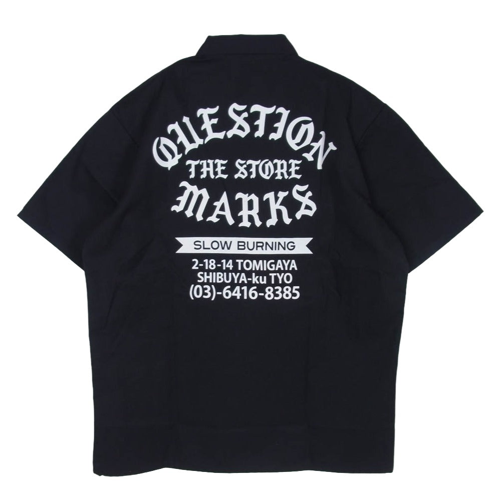 BEN DAVIS ベンデイビス 90s USAS製 question marks the store プリント ハーフジップ 半袖 ワーク シャツ ブラック系 M【中古】