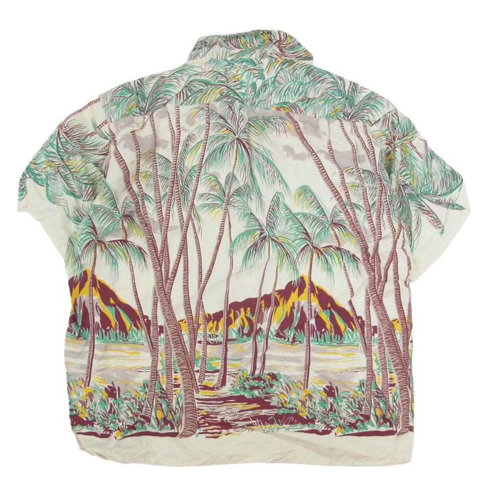 SUN SURF サンサーフ DK36202 DUKE KAHANAMOKU デュークカハナモク SP スペシャル COCONUT PALMS & DIAMOND HEAD アロハ ハワイアン 半袖 シャツ ホワイト系 L【中古】