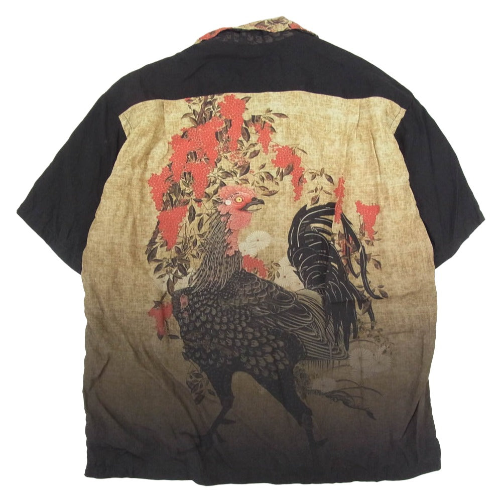 SUN SURF サンサーフ SS38716 SP スペシャル 伊藤若冲 動植綵絵 南天雄鶏図 アロハ ハワイアン 半袖 シャツ ブラック系 M【中古】
