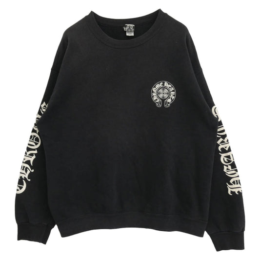 CHROME HEARTS クロムハーツ（原本無） 90s OLD LOGO HORSESHOE オールド バックホースシュー 袖ロゴ アームロゴプリント クルーネック スウェット ブラック系 L【中古】