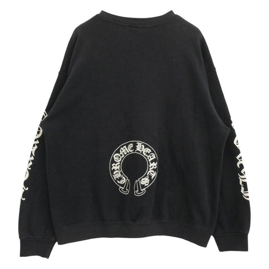 CHROME HEARTS クロムハーツ（原本無） 90s OLD LOGO HORSESHOE オールド バックホースシュー 袖ロゴ アームロゴプリント クルーネック スウェット ブラック系 L【中古】