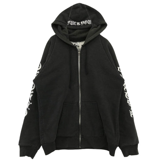 CHROME HEARTS クロムハーツ（原本無） OLD HORSESHOE HOODIE 裏地サーマル オールド ファックユー バックロゴ プルオーバー パーカー ブラック系【中古】