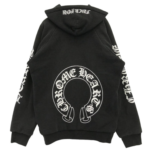 CHROME HEARTS クロムハーツ（原本無） OLD HORSESHOE HOODIE 裏地サーマル オールド ファックユー バックロゴ プルオーバー パーカー ブラック系【中古】