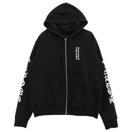 CHROME HEARTS クロムハーツ（原本無） SWTSHRT HD ZIP 裏地サーマル 袖ロゴ アームロゴプリント ジップアップ パーカー 黒 ブラック系 M【中古】
