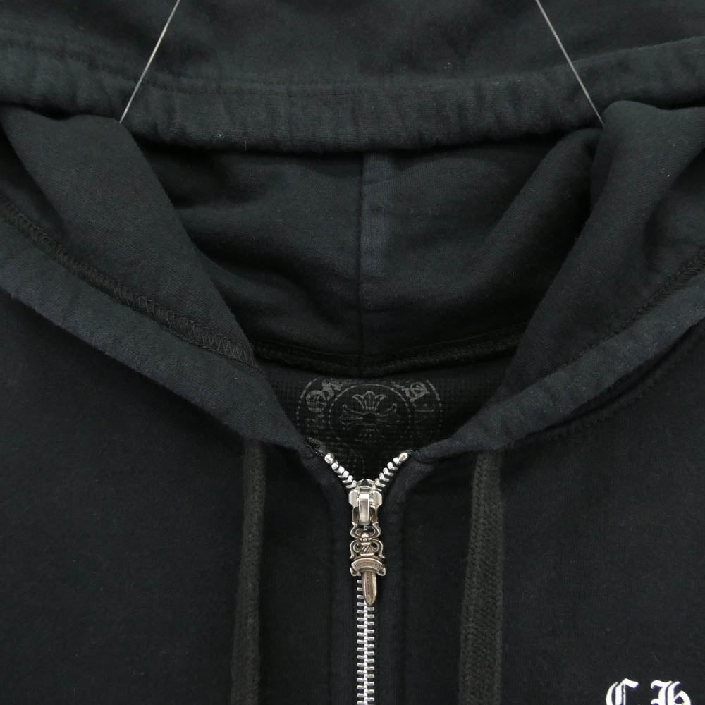 CHROME HEARTS クロムハーツ（原本無） SWTSHRT HD ZIP 裏地サーマル 袖ロゴ アームロゴプリント ジップアップ パーカー 黒 ブラック系 M【中古】