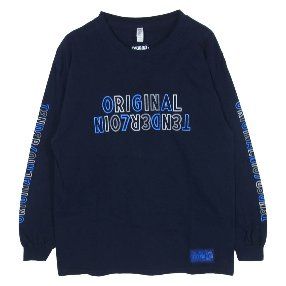TENDERLOIN テンダーロイン 22SS 2A 袖プリント ロゴ ロングスリーブ 長袖 Tシャツ ネイビー系 L【中古】
