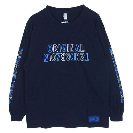 TENDERLOIN テンダーロイン 22SS 2A 袖プリント ロゴ ロングスリーブ 長袖 Tシャツ ネイビー系 L【中古】