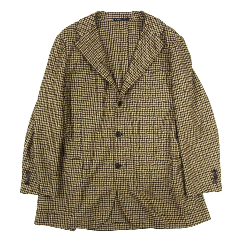 ラベラ サルトリア ナポレターナ 3B 千鳥格子柄 ウール カシミヤ テーラード ジャケット ブラウン系 52【中古】