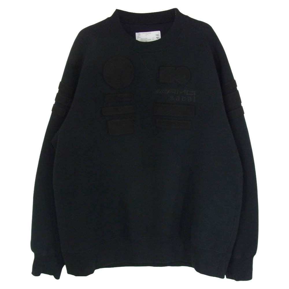 Sacai サカイ SCM-032 Sponge Sweat MA-1 Pullover 異素材ドッキング クルーネック スウェット トレーナー ブラック系 1【中古】 Sacai サカイ SCM-032 Sponge Sweat MA-1 Pullover 異素材ドッキング