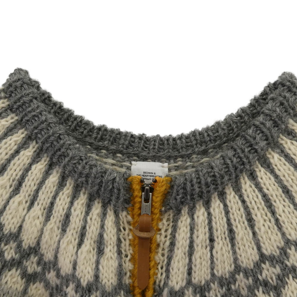 BEDWIN & THE HEARTBREAKERS ベドウィンアンドザハートブレイカーズ 22AW ZIP UP NORDIC CARDIGAN ジップアップ ノルディック カーディガン イエロー系 グレー系 4【中古】